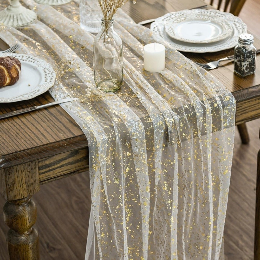Table Runner Sequin - Złoty Brokatowy Bieżnik na Stół z