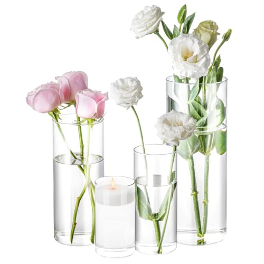 Centerpiece Vase Tall - Zestaw 4 szklanych wazonów cylindrycznych o
