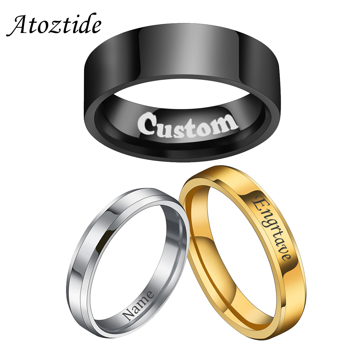 Wedding Zone - Atoztide 4/6/8mm spersonalizowane wygraweruj nazwę pierścionki