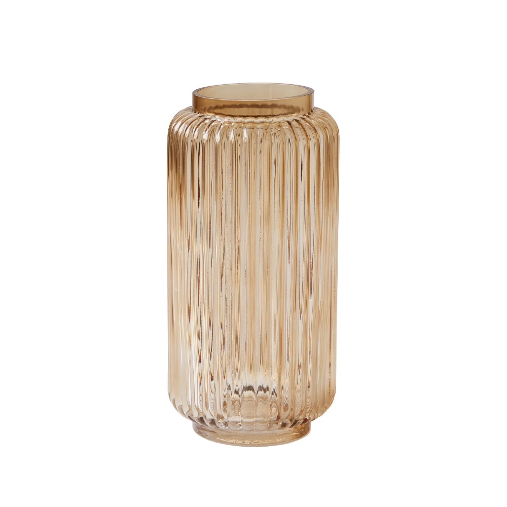 Centerpiece Vase Tall - Szklany wazon w stylu champagne, prążkowany,