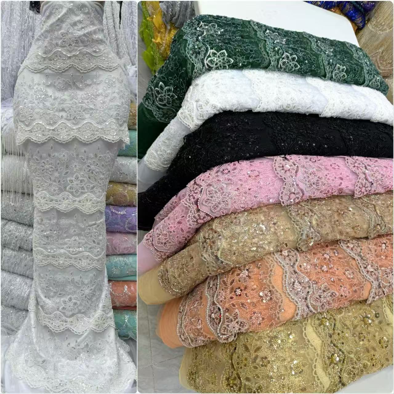 Wedding Dress Supply - Afrykańska koronka z koralikami, wysokiej jakości